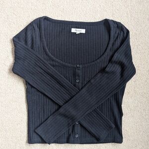 Madewell Black Ribbed Cardigan Cropped Tee Size Small